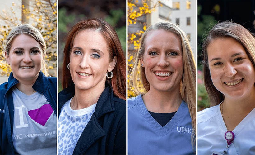 Collage of four photos of medical-surgical nurses, all smiling.