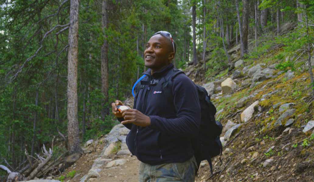 Veteran outside hiking.